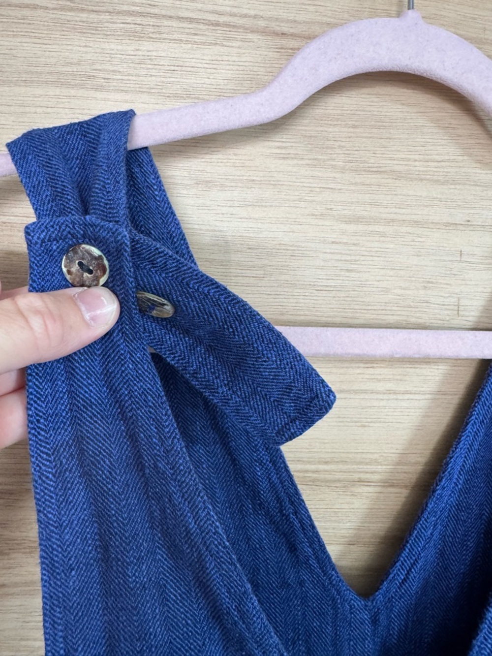 Kleen | xs oversized jumper v neck wide legged adjustable straps EUC blue linen - Picture 6 of 13